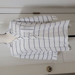 Beachlunchlounge Size S V Neck 1/2 Button Front Tunic, 3/4 Sleeve, Nautical/Boho